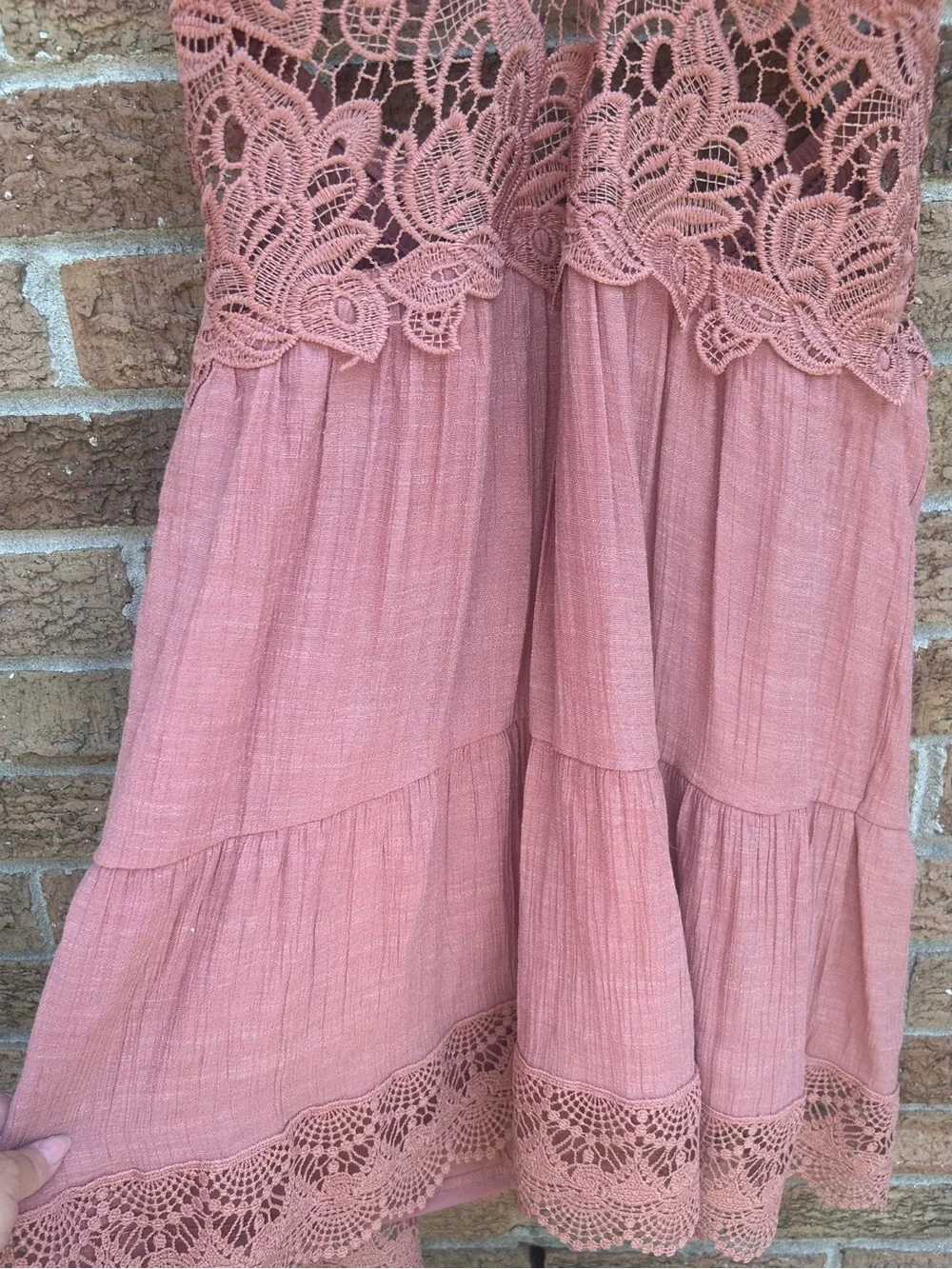 Rebellion Dusty Rose Lace-Trim Backless Sundress size large - Picture 6 of 11